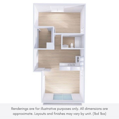 Floor plan for 1 bed, 1 bath, 850 sqft
